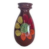 Large glazed ceramic vase with floral decoration – 1970s