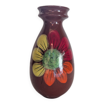 Grand vase en céramique émaillée à décor floral – Années 1970