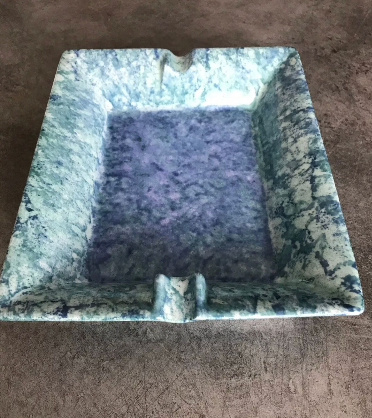 Modernist porcelain ashtray laure japy rectangular shades blue / green