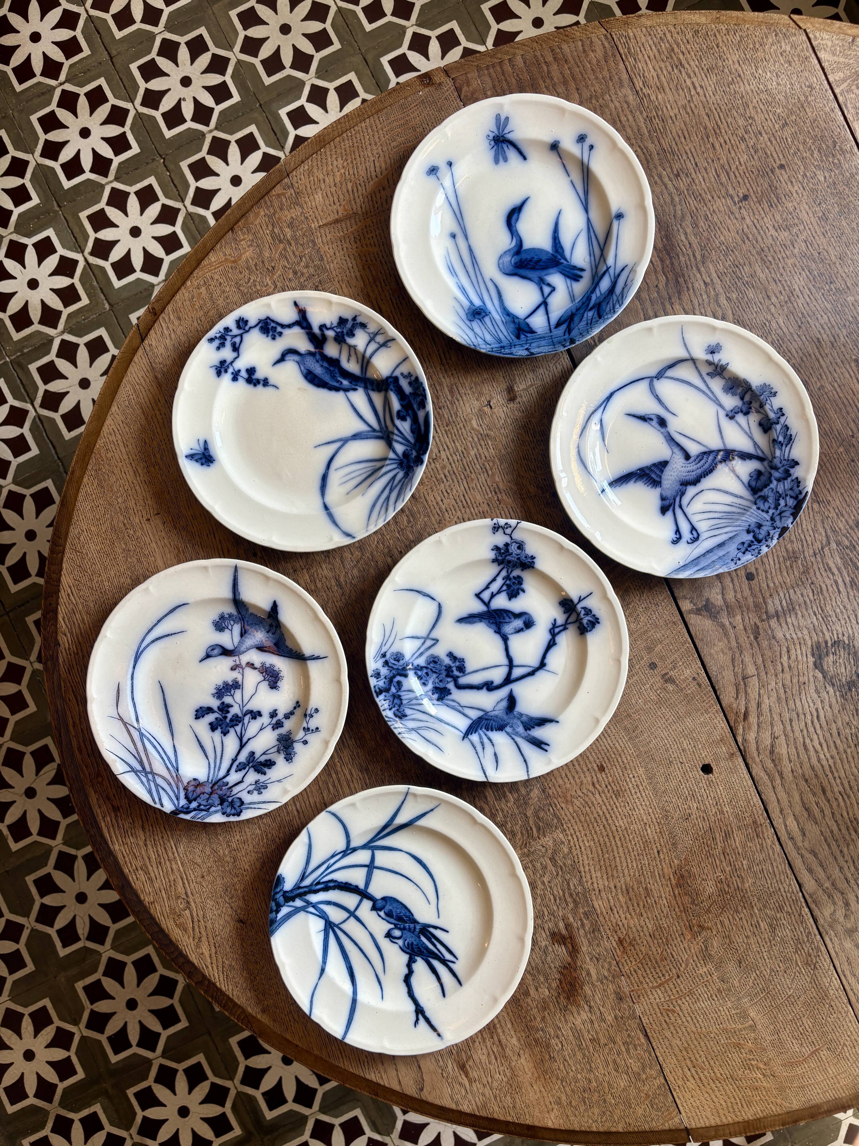 Set of 6 flat ironstone plates - Japanese Model 2 from Longwy