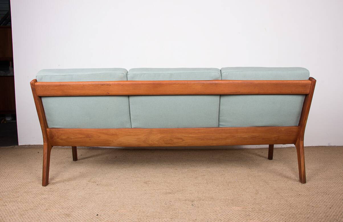 Danish 3-seater sofa in teak and new fabric, Senator model Ole Wanscher, France & Son.
