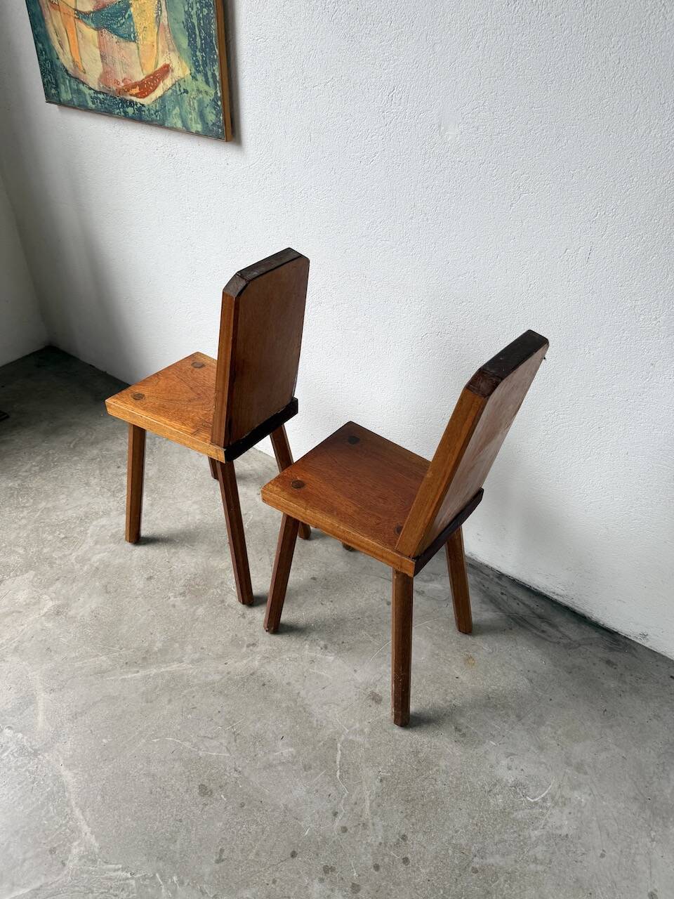 Paire de chaises brutaliste en chêne 1950