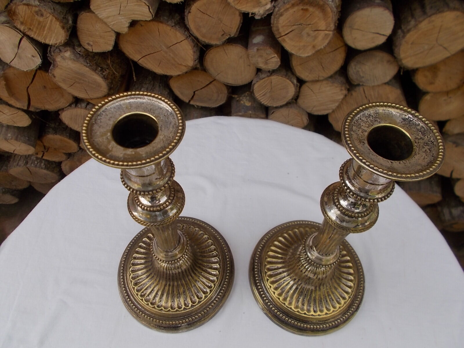 Pair of silver metal candlesticks