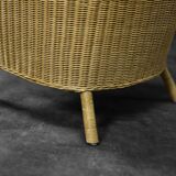 Vintage Mid-Century Italian Modern Boho Rattan Barrel Chair, 1970s