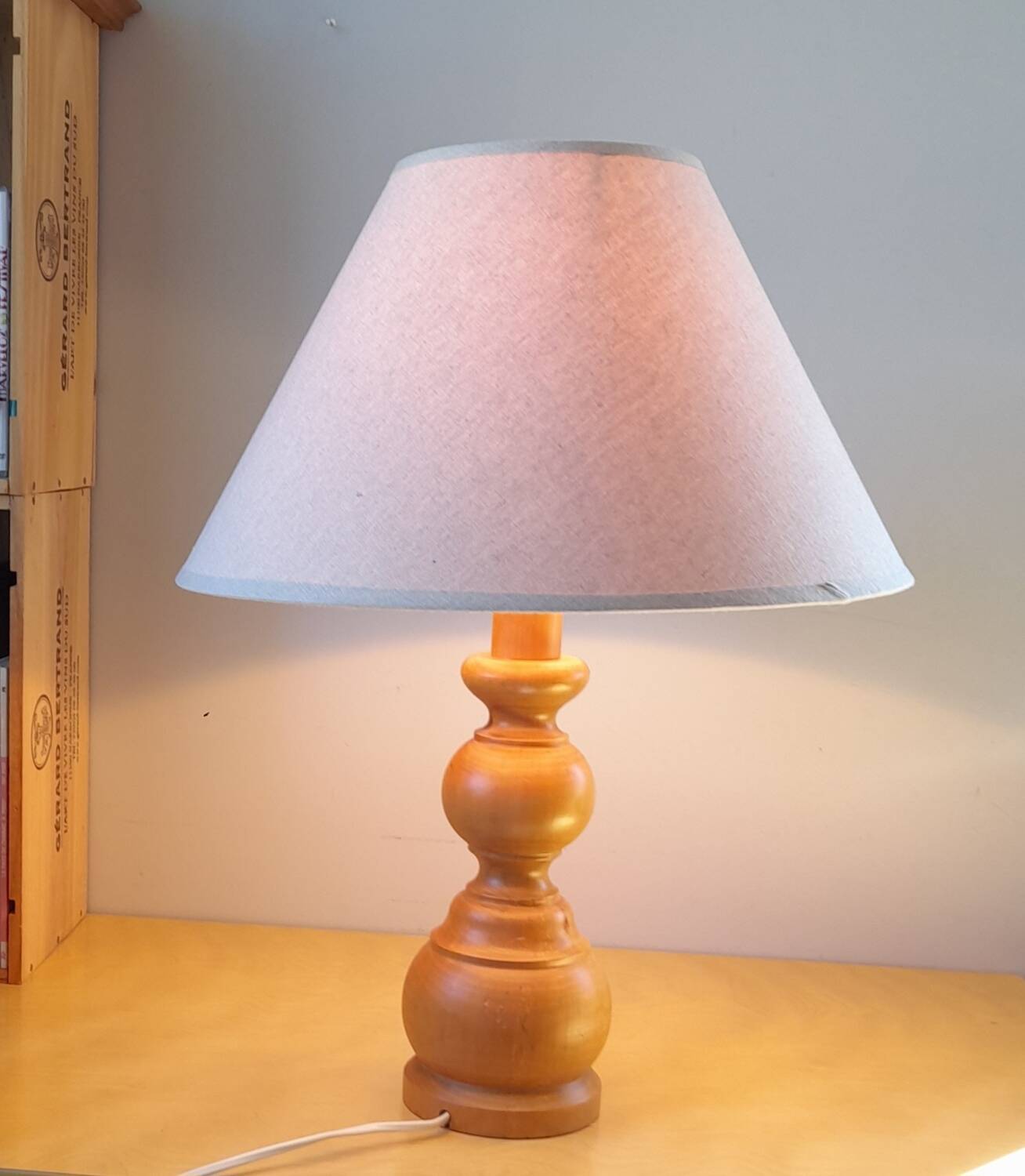 Scandinavian turned wooden lamp 60s