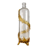 French Art Nouveau Uranium Glass Bottle with Applied Amber Leaves, c. 1900