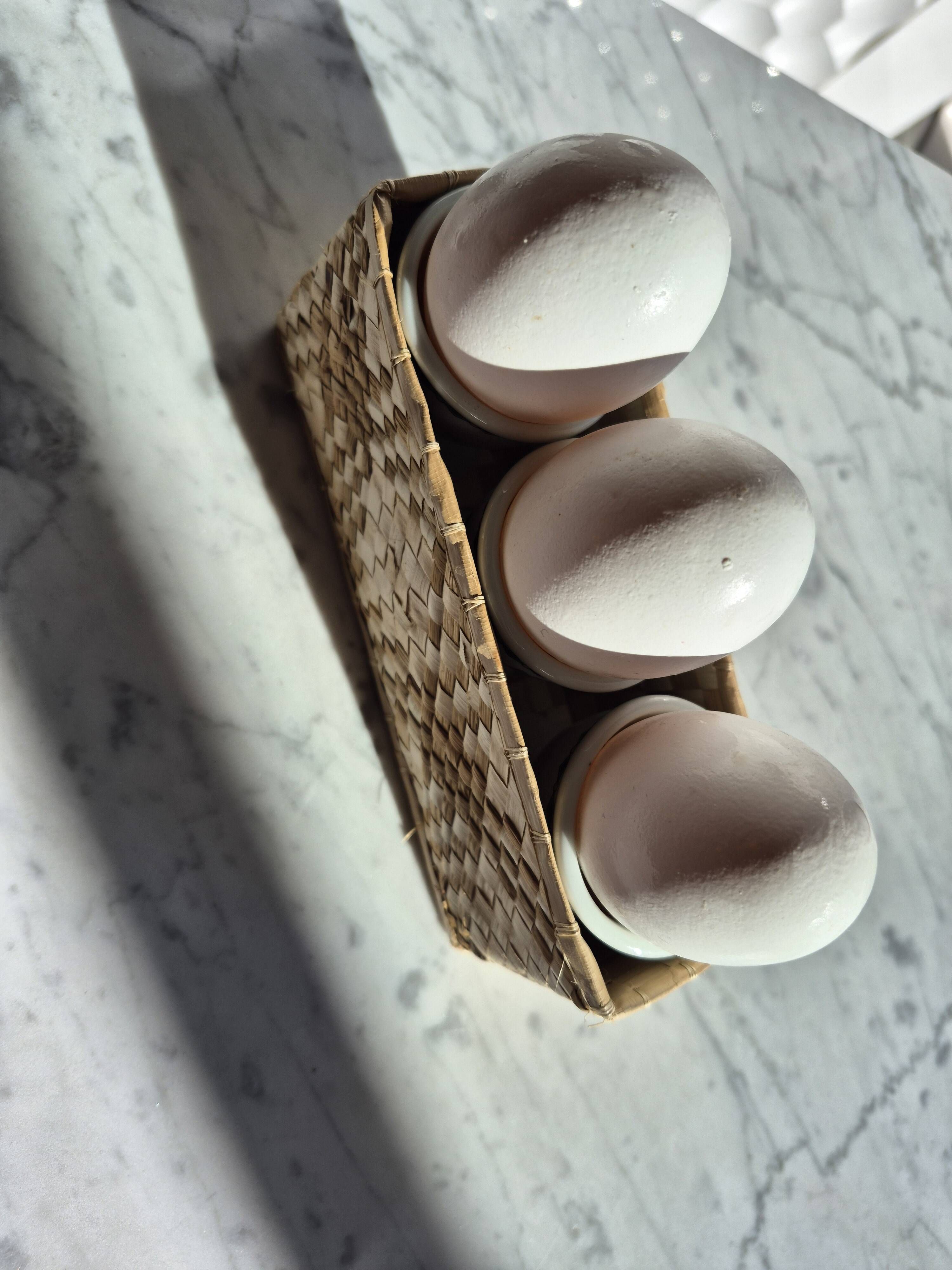 Vintage porcelain egg cup trio from Paris – Poppy & basket decor
