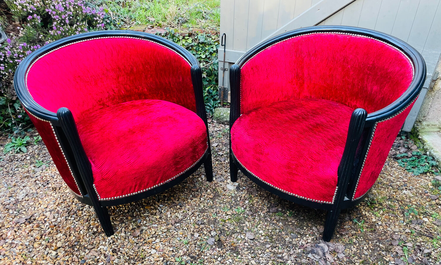 Pair of "barrel" armchairs