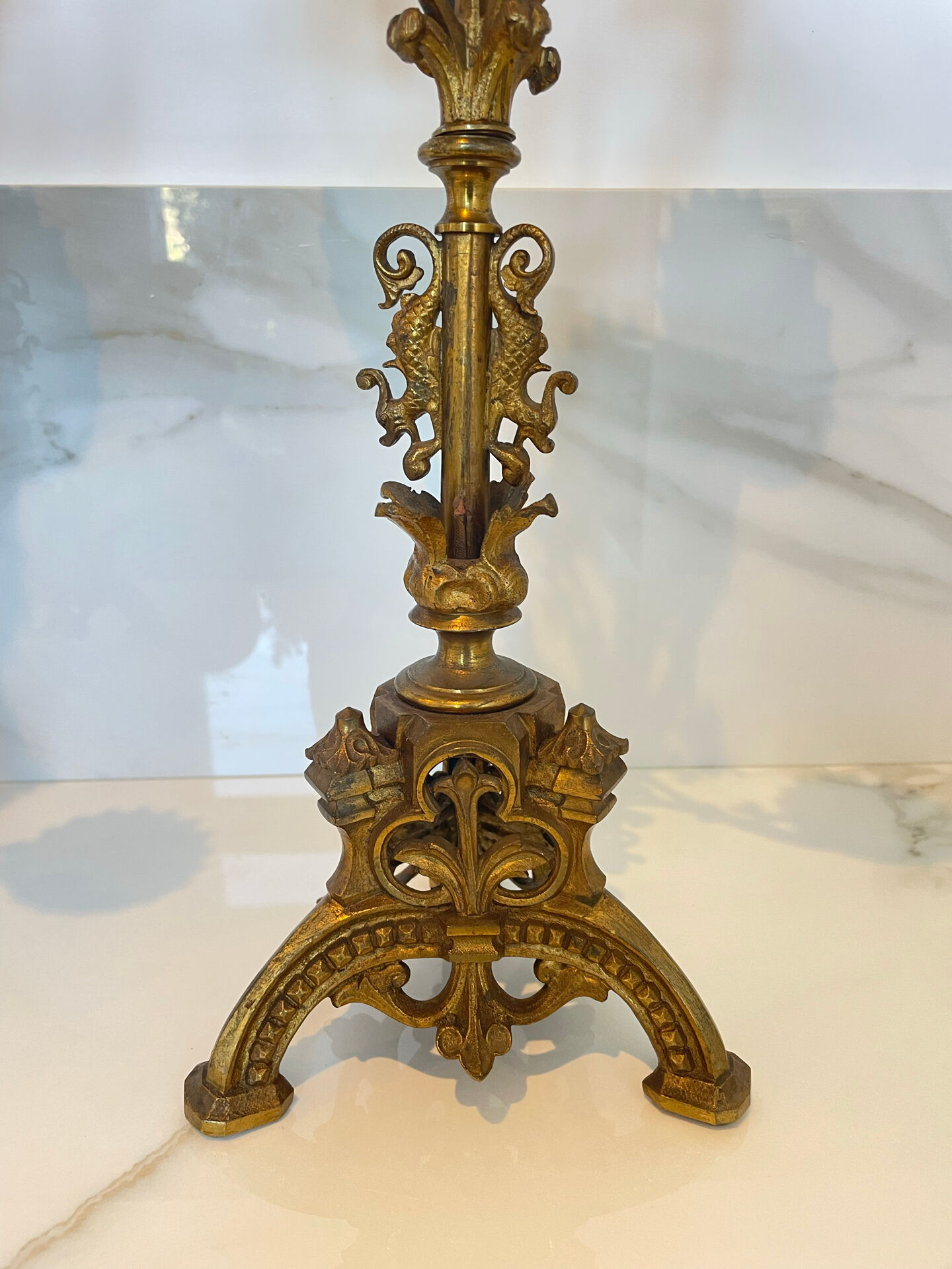 Pair of church candelabra - 19th century - in bronze and brass, 5 lights / c