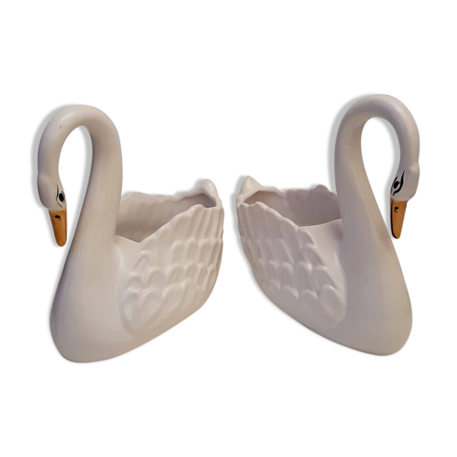 Vintage pair of ceramic pots shaped as swans