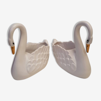 Vintage pair of ceramic pots shaped as swans
