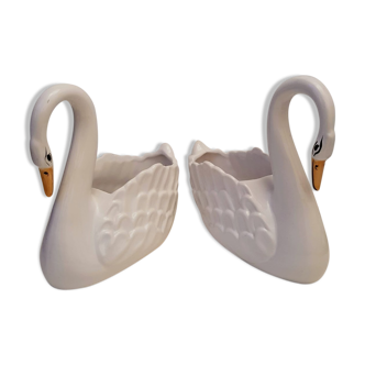 Vintage pair of ceramic pots shaped as swans