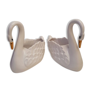 Vintage pair of ceramic pots shaped as swans