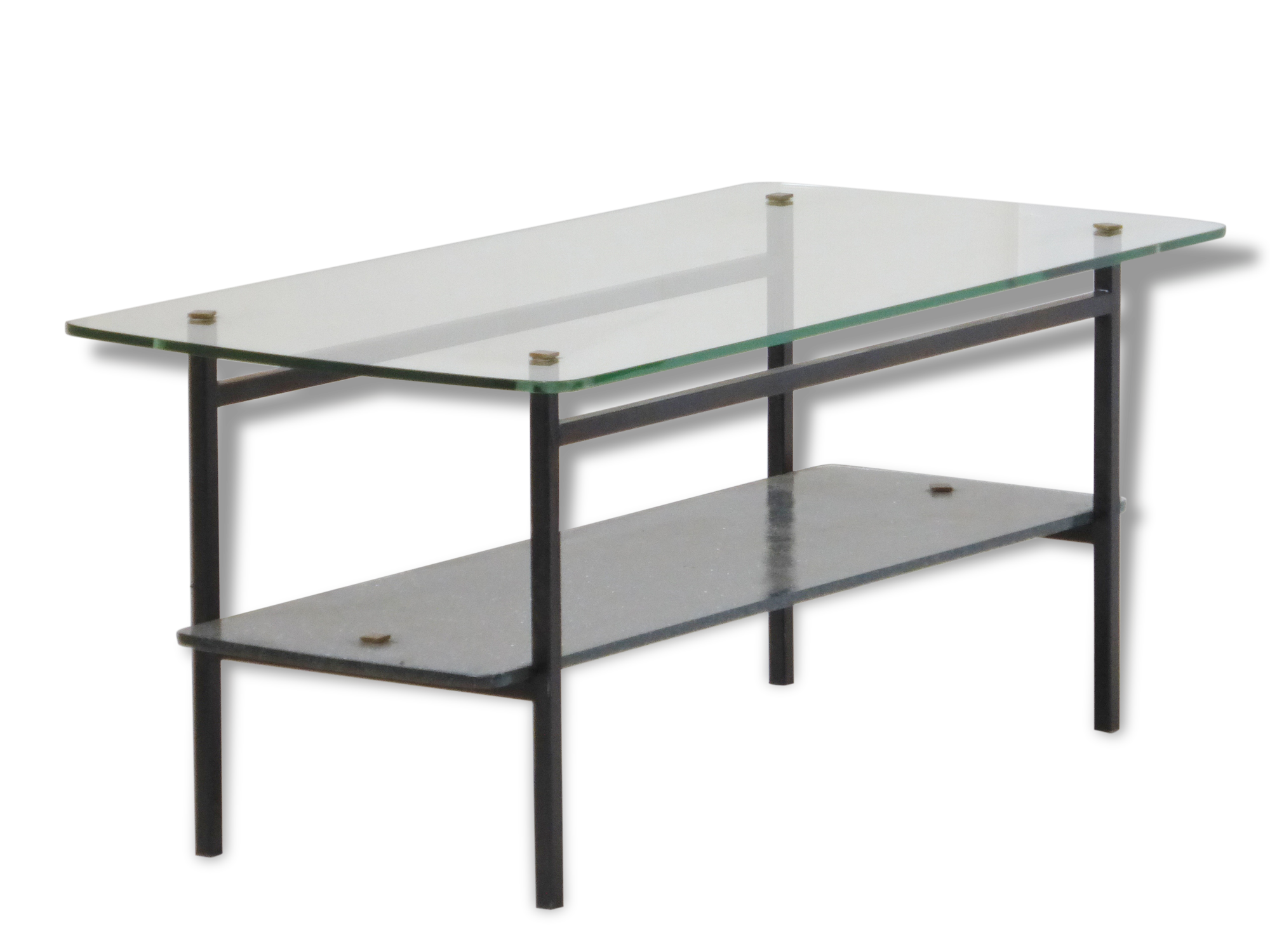 Table low 1950 metal double glass vintage 50's rockabilly coffee table