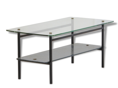 Table basse 1950 en métal et double plateau en verre vintage 50's rockabilly coffee table