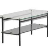 Table low 1950 metal double glass vintage 50's rockabilly coffee table