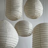 Small Japanese-style natural rattan and linen pendant light in the shape of a drop H40 D35