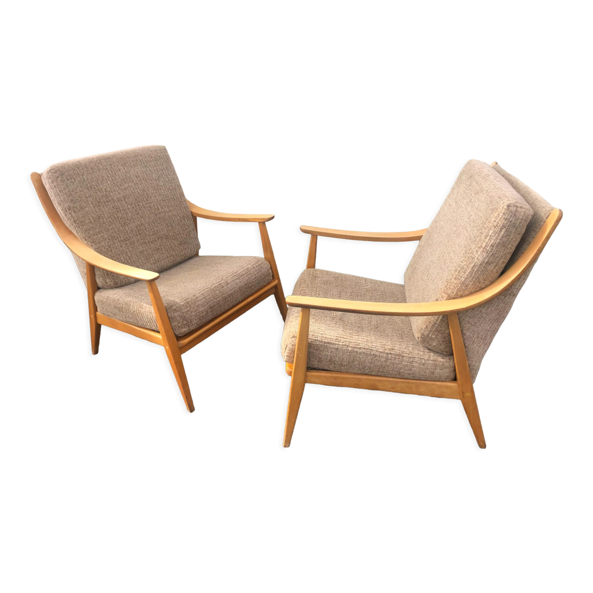 Scandinavian style armchairs blond wood 60s