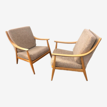 Fauteuils style scandinave bois blond années 60