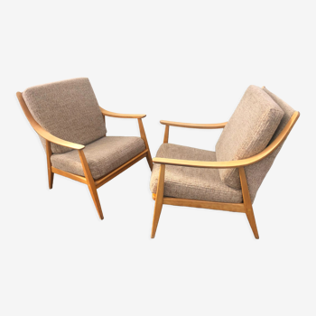 Scandinavian style armchairs blond wood 60s
