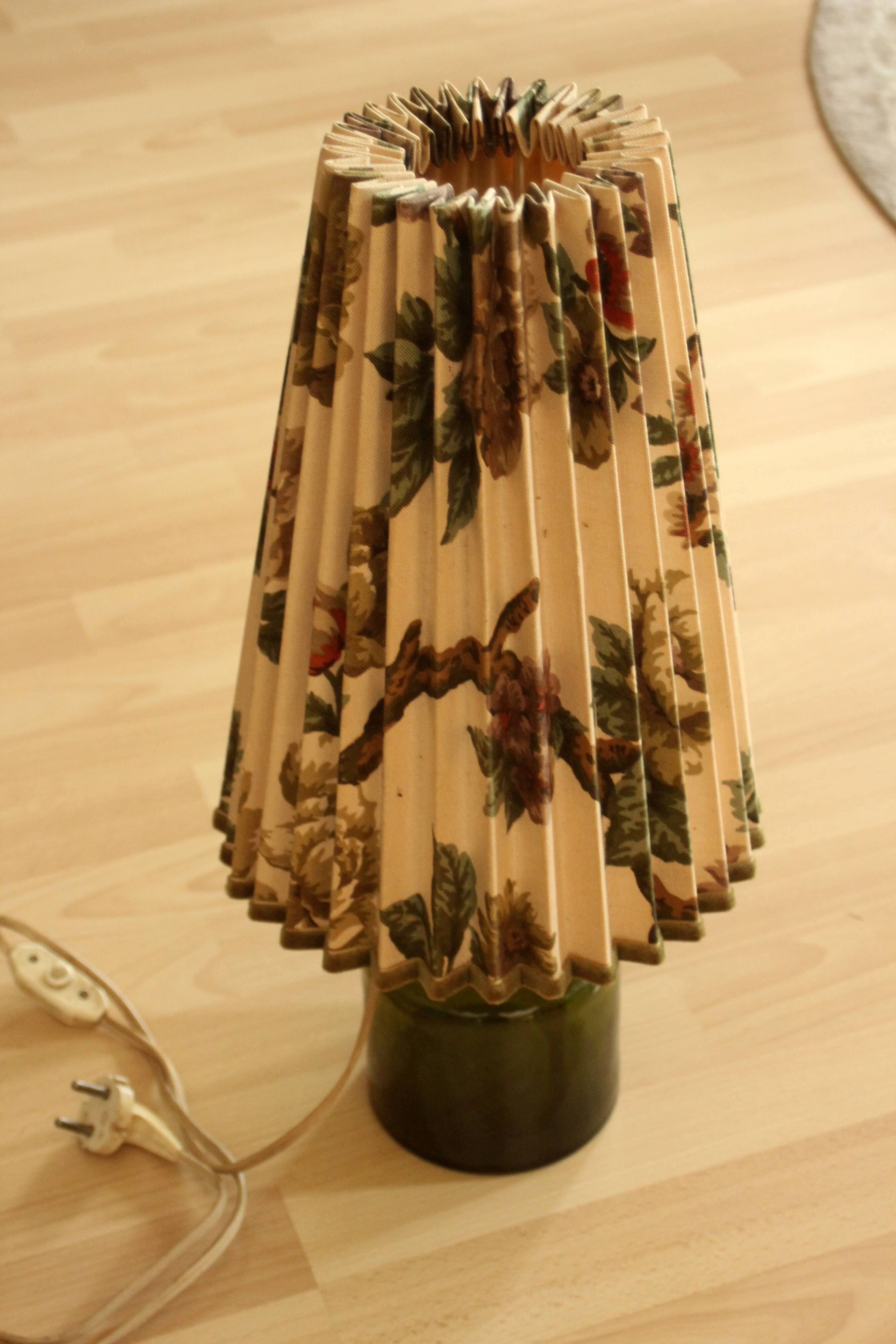 Rockabilly glass footed table lamp with a fabric lampshade, comes direct from the 1950s