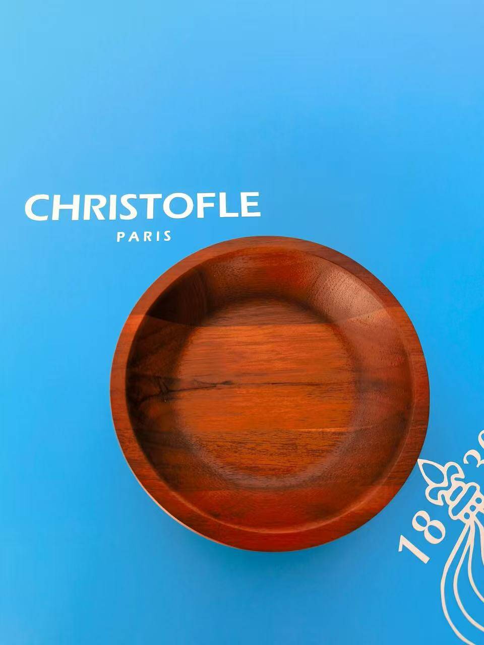 Plateau en acier inoxydable, noyer et porcelaine christofle mood party