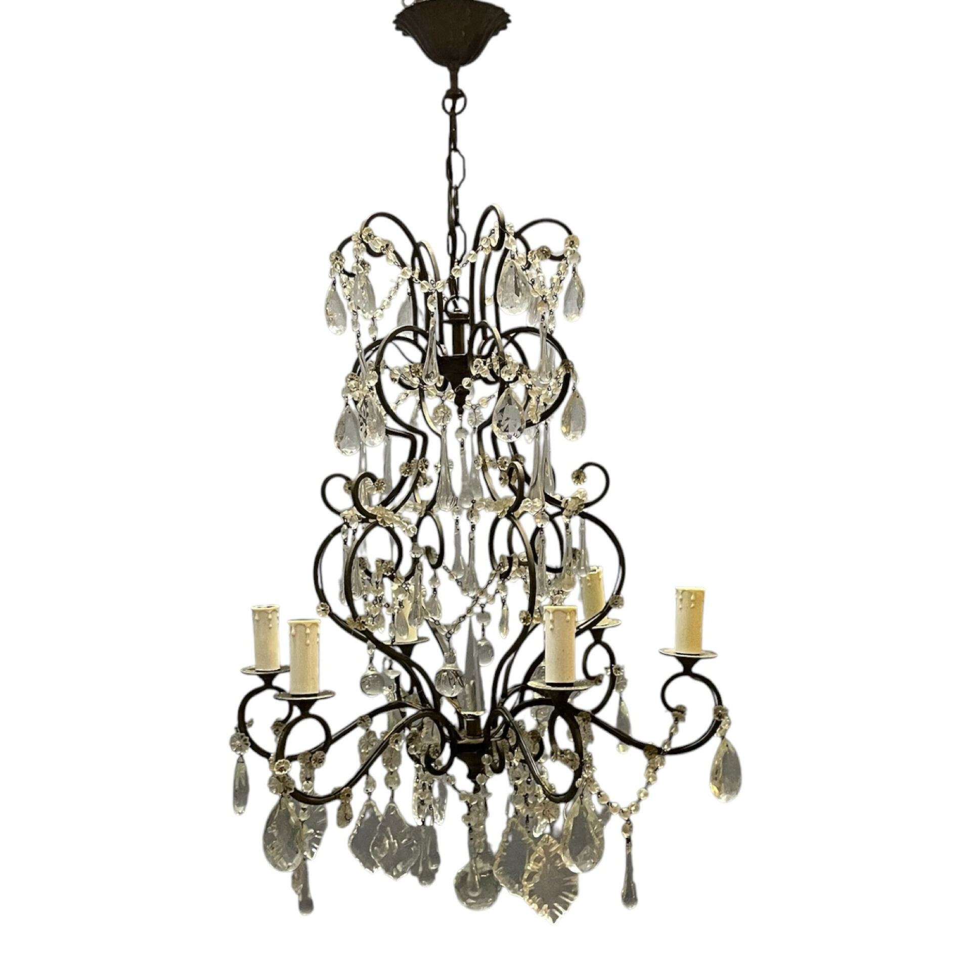 Wrought Iron Murano Glass Chandelier 1950’s 