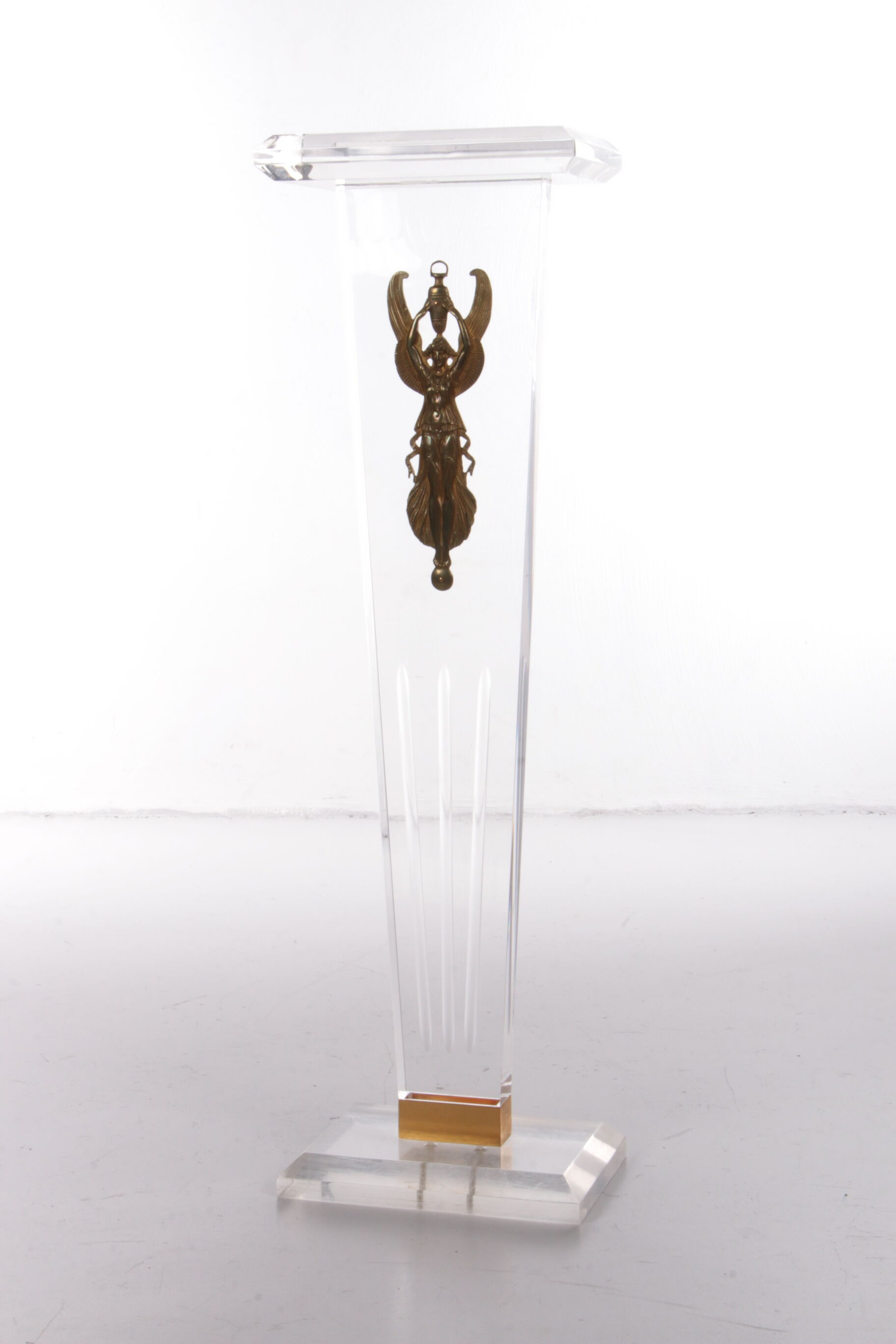 Vintage Plexiglas Stand or console with brass Lady, 1970 Italy