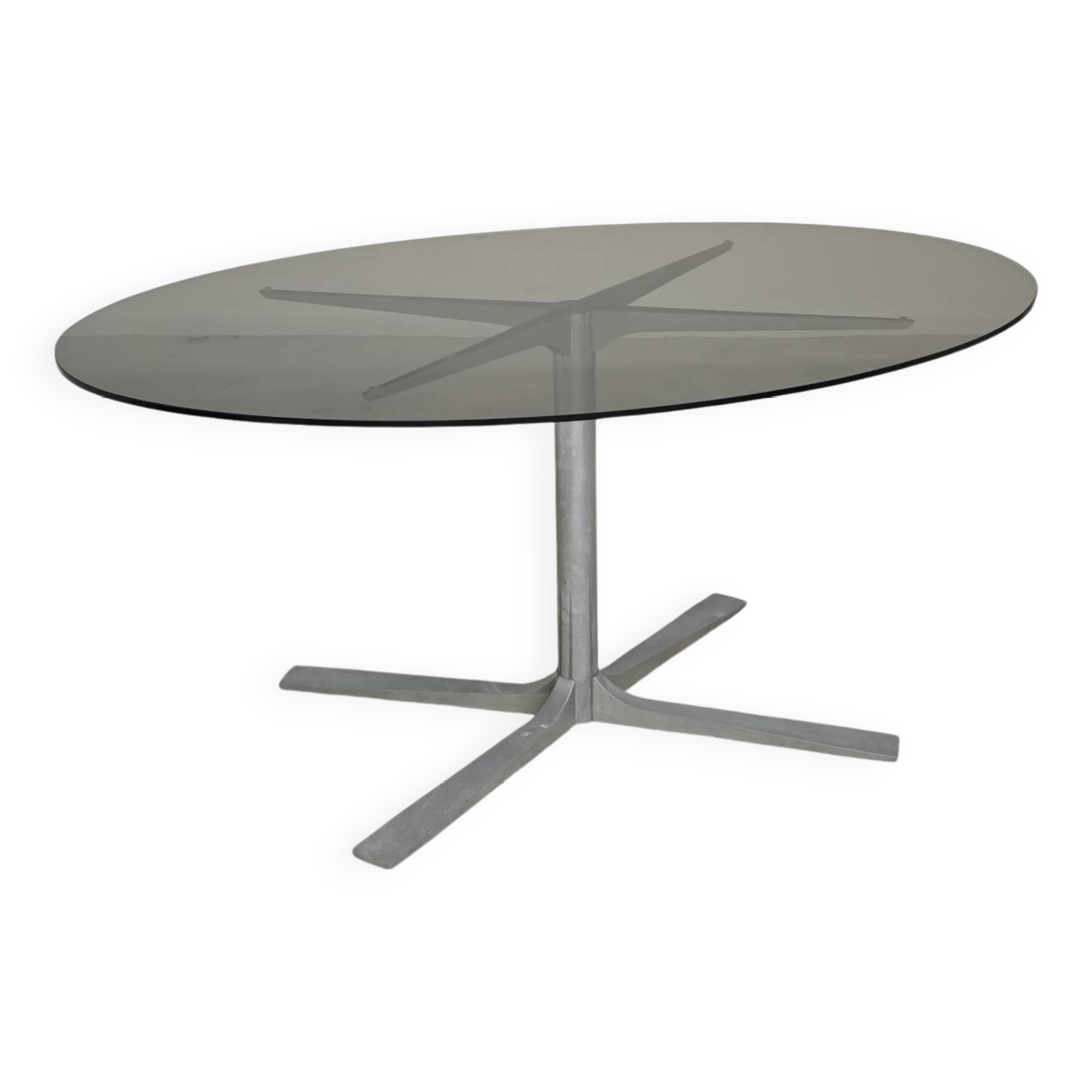 Dining table in glass, aluminum and chrome steel