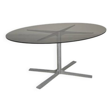 Table de repas en verre aluminium et acier chromé