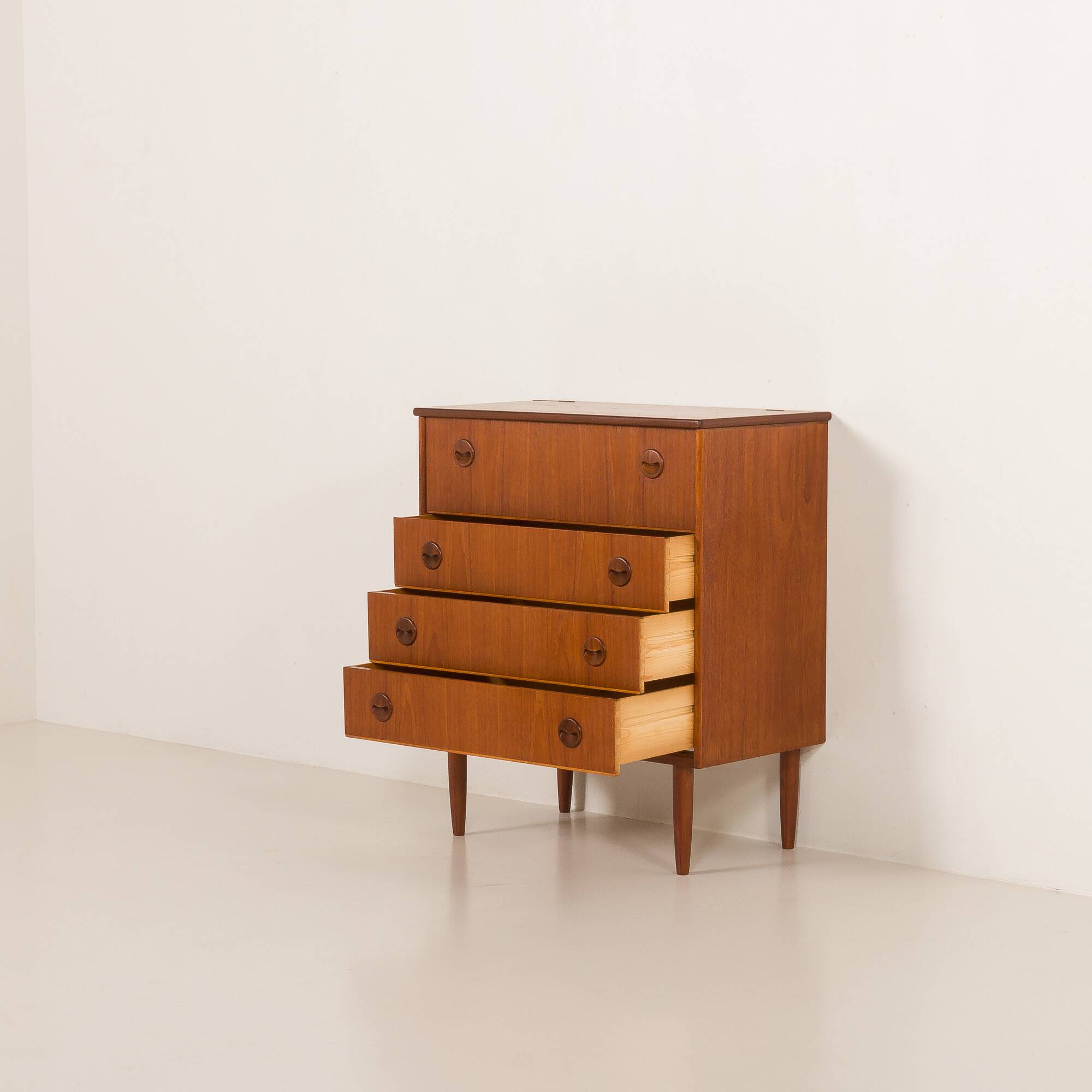 Danish mid century teak chest of drawers with hidden vanity, 1960s