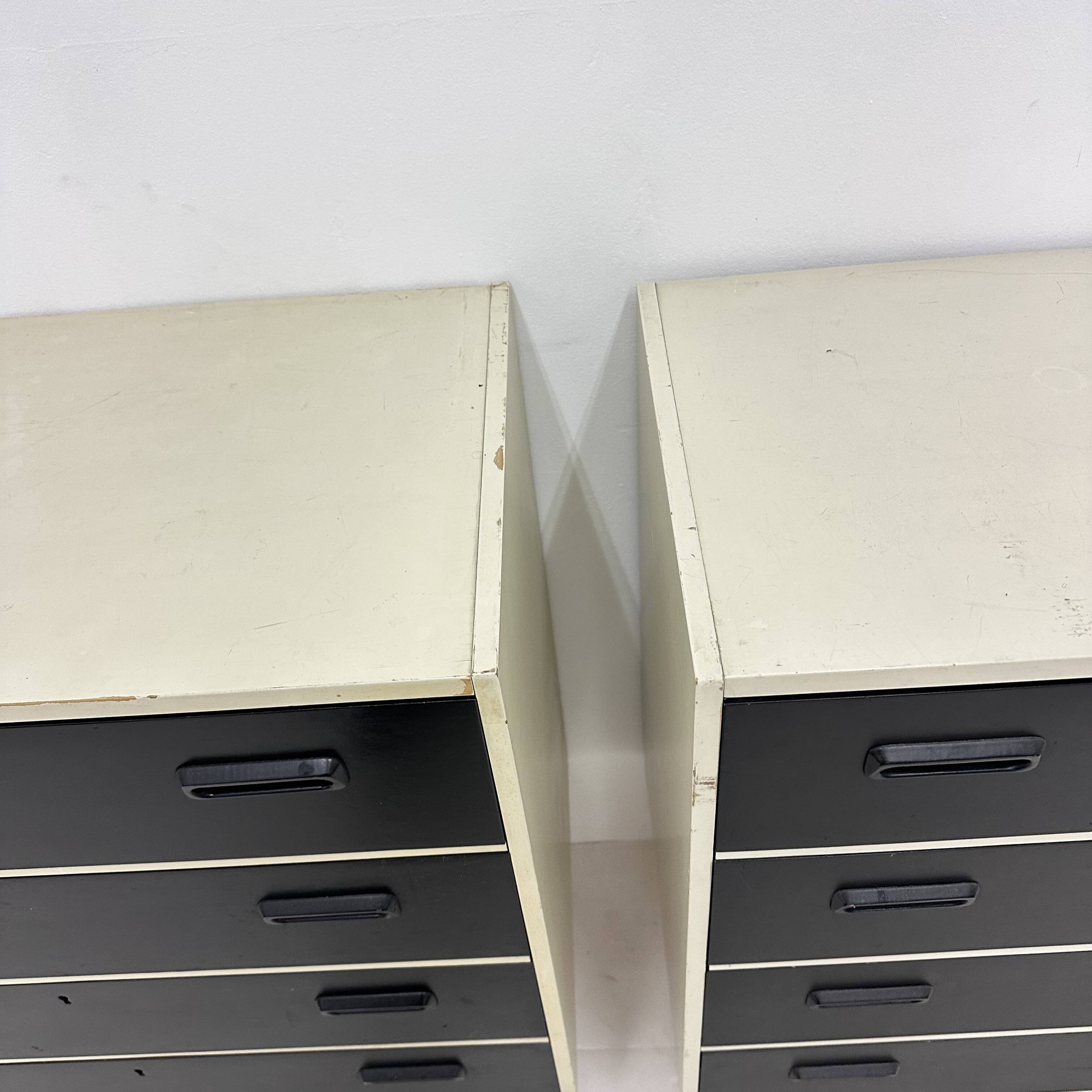 Set of 2 black and white chests of drawers, 1970s