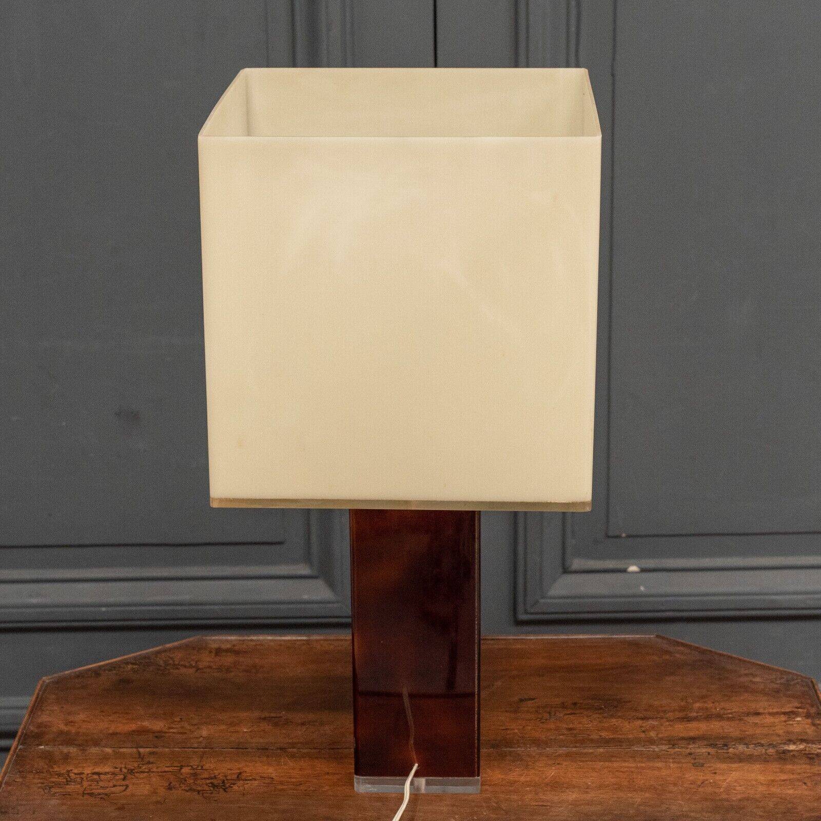 1970 lamp, white plexiglass lampshade, double patina amber base