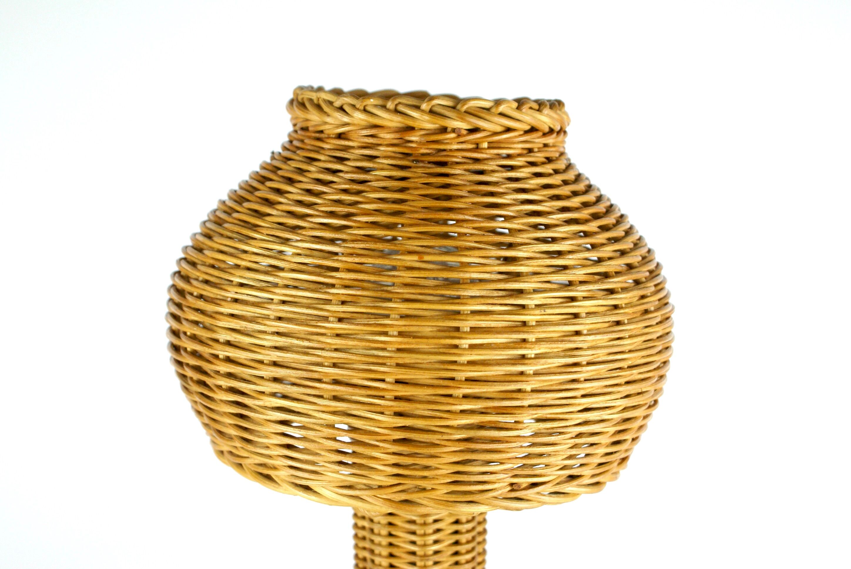 Mushroom shaped handcrafted rattan lamp 1970