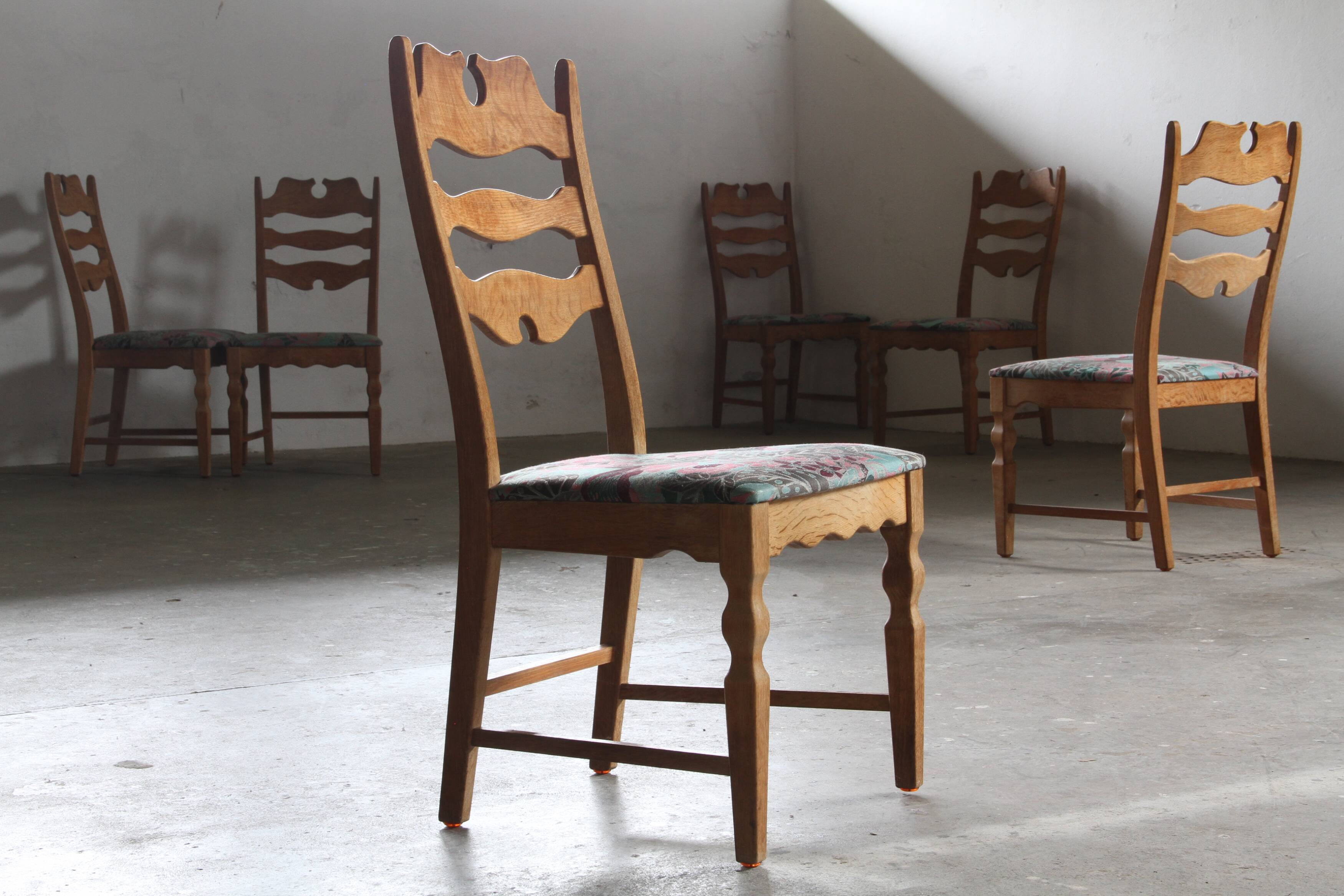 Chaises en chêne à dossier haut Razorblade vintage par Kjærnulf, années 1960, design danois