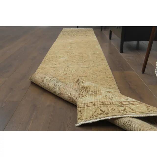 1970s Vintage Turkish Hand-Knotted Wool Cotton Orange Runner Rug 60x388