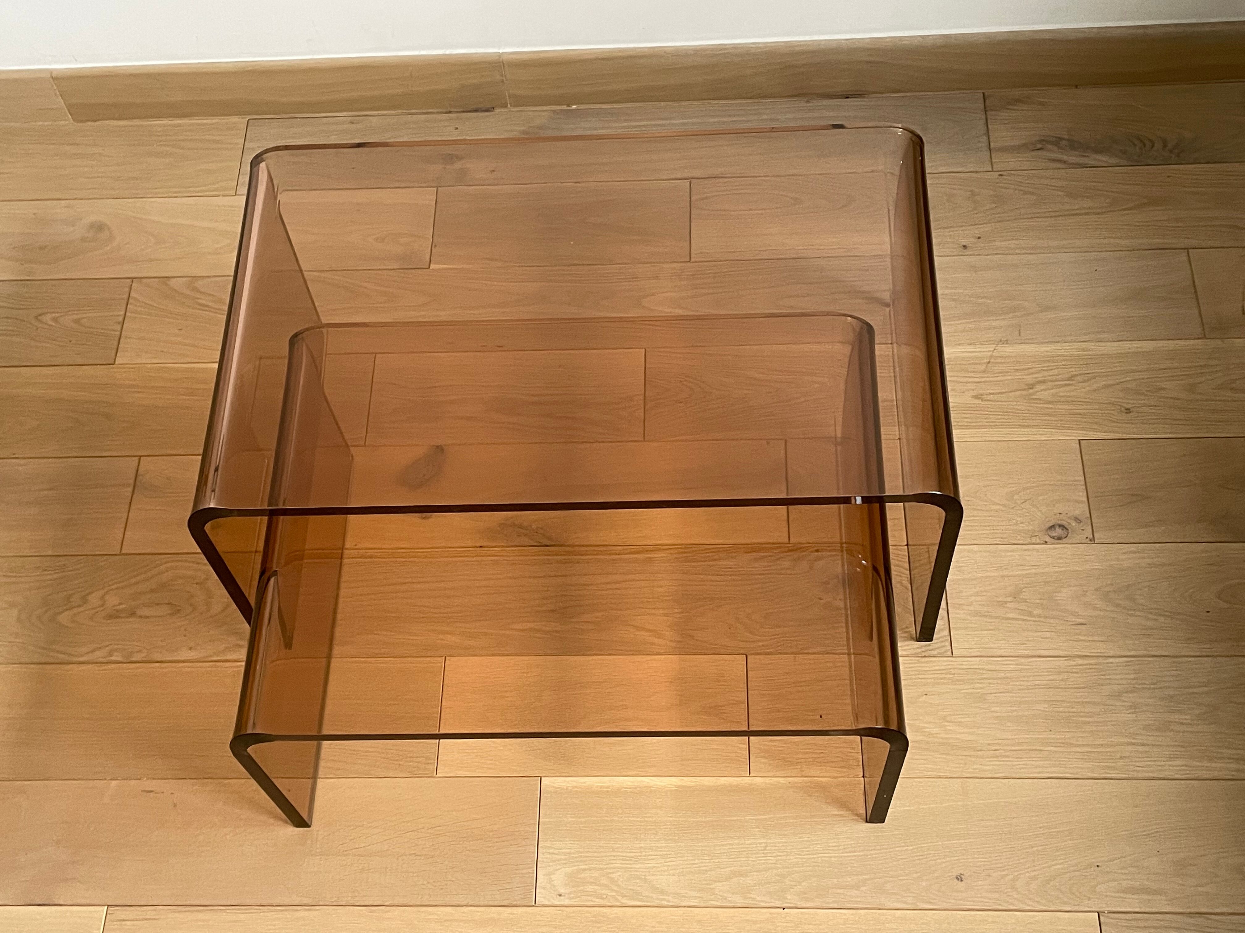2 altuglas smoked nesting coffee table, 1970s