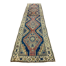 Vintage turkish runner 360x93 cm kazak rug, terracotta red, beige blue
