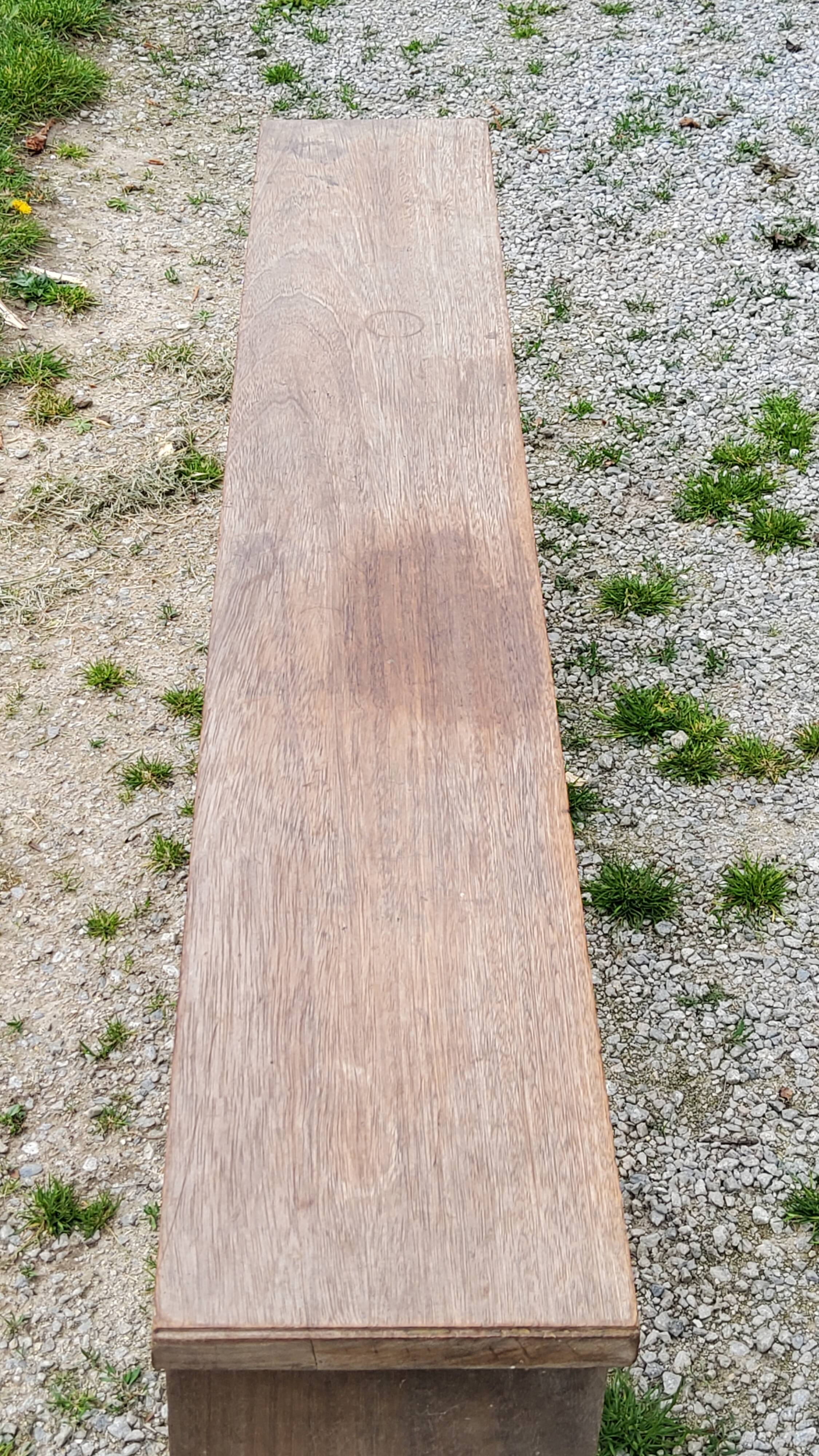 Brutalist antique bench in solid mahogany and solid oak