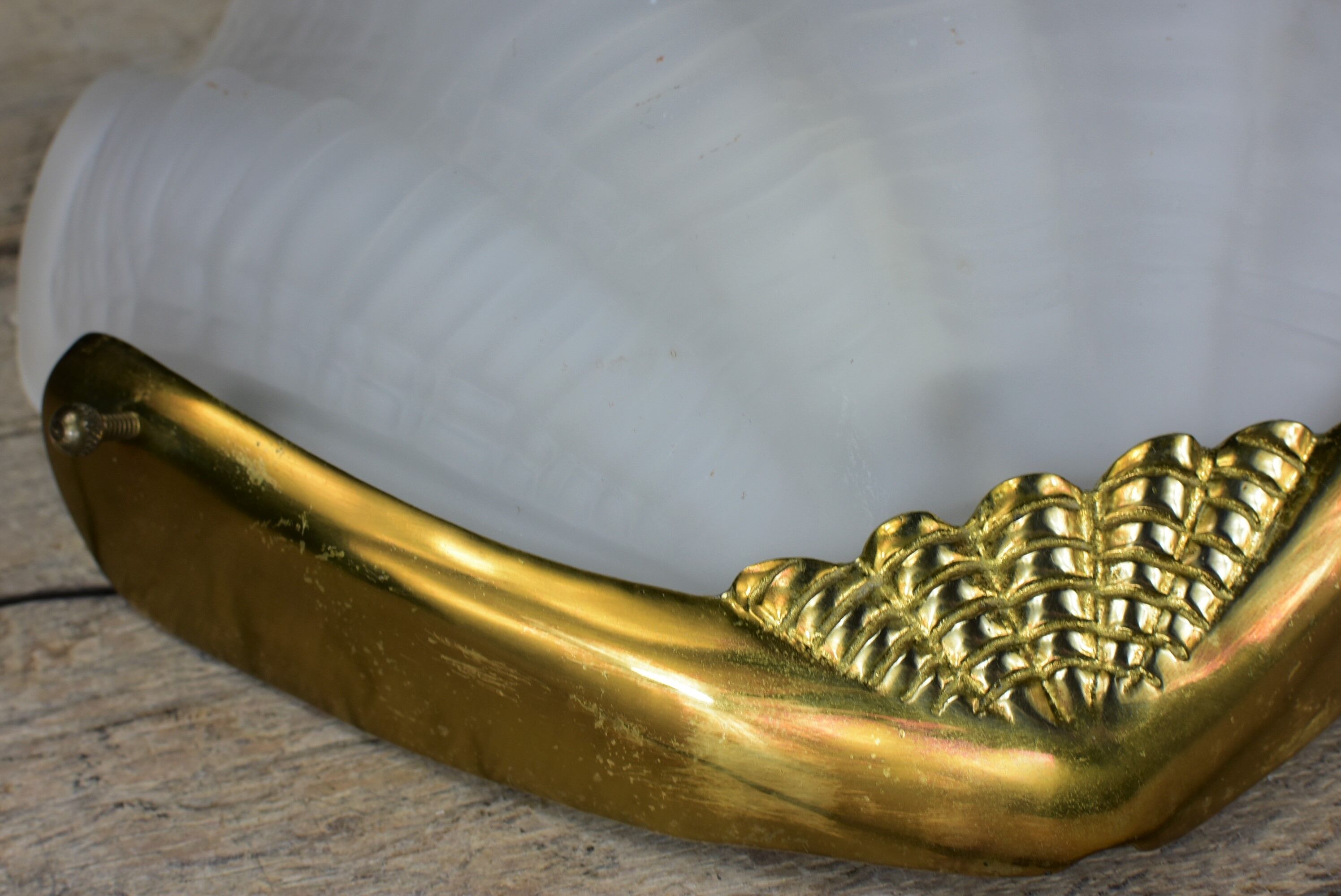 Shell wall lamp, glass and brass.