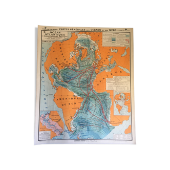 Carte scolaire vintage océans et mers Hatier