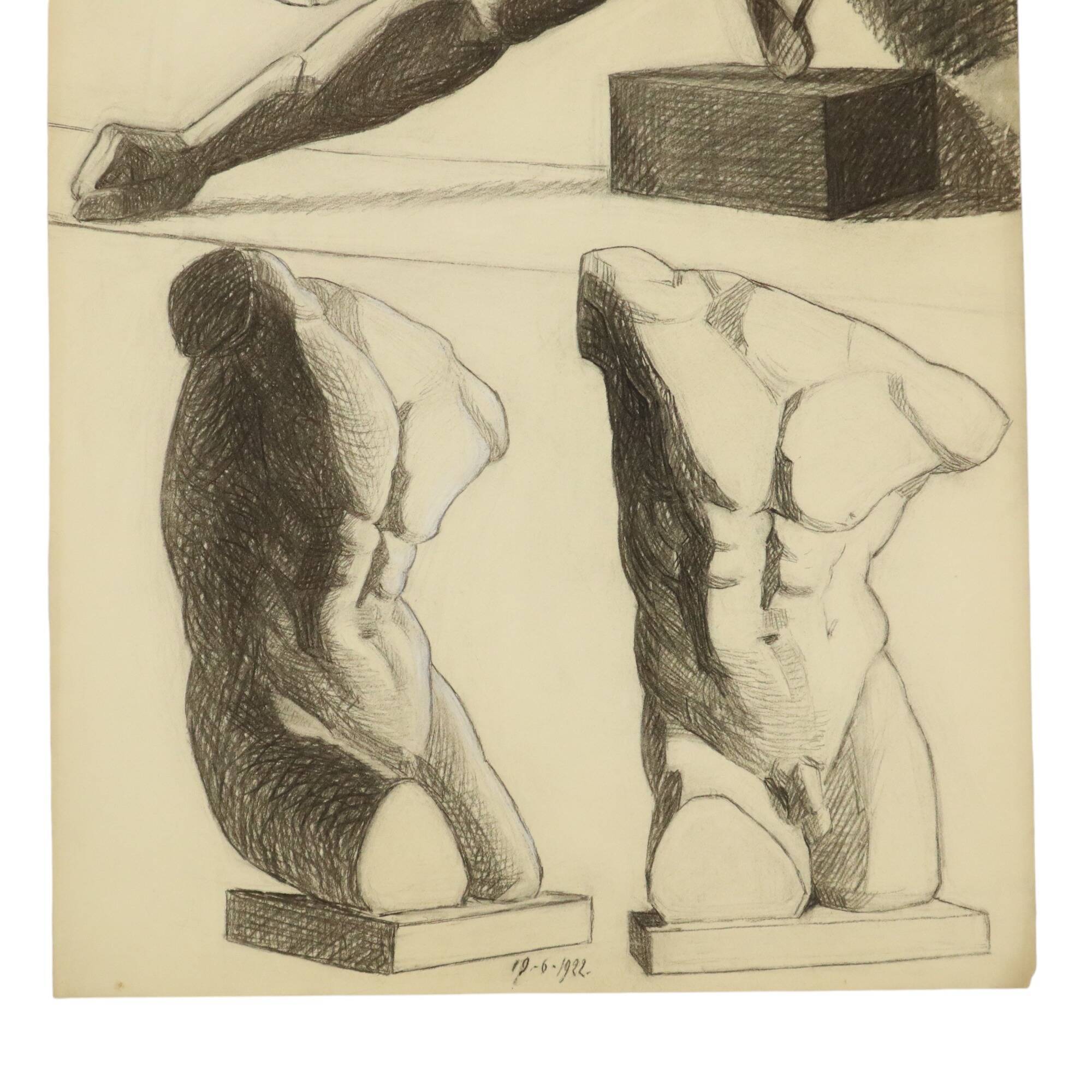 Large Academic Drawing Renée Belvaux (1903-1984) Male Nude 85x60cm