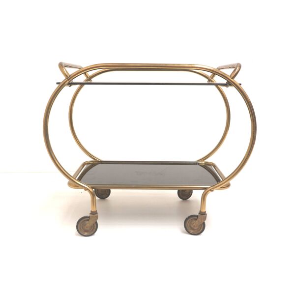 Desserte de bar / desserte / table d'appoint en laiton et verre noir par Grünstadt