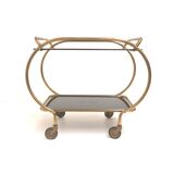 Brass and black glass bar cart / serving cart / side table by Grünstadt