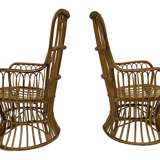 Ensemble de deux fauteuils en rotin du milieu du siècle par Bonacina 1950 Design