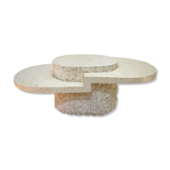 Vintage 1970 travertine coffee table on 3 levels