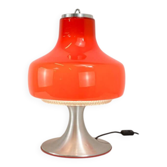 Vintage table lamp, glass shade with aluminium base, 70s