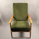 Fauteuil scandinave – revêtement vert, bois de hêtre, vintage