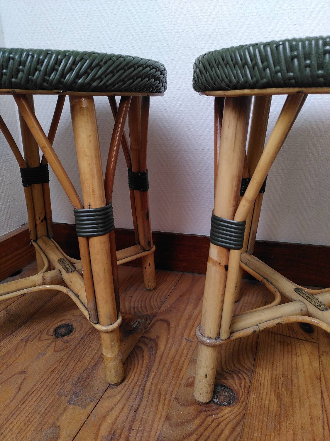 Pair of rattan stools, Maison Drucker