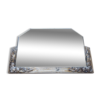 Antique Art Deco Mirror in carved wood with silver leaf - "Aimé"